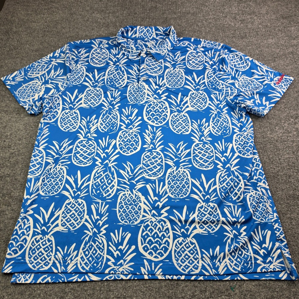 Chubbies Polo Shirt Men's XXL Blue Pineapple Print Performance Stretch Golf